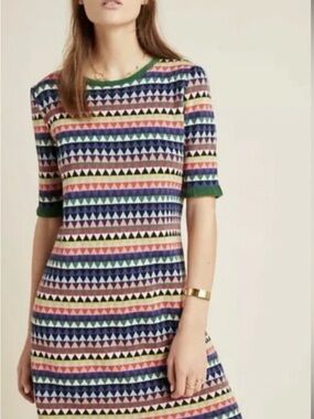 Anthropology Striped Triangle Pattern Knit Dress in Multi-Color V2
